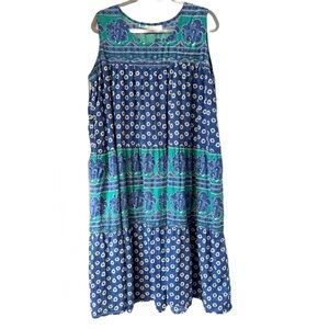 La Cera 100% Cotton Floral Print Sleeveless Midi Dress Blue and Green Size XLP